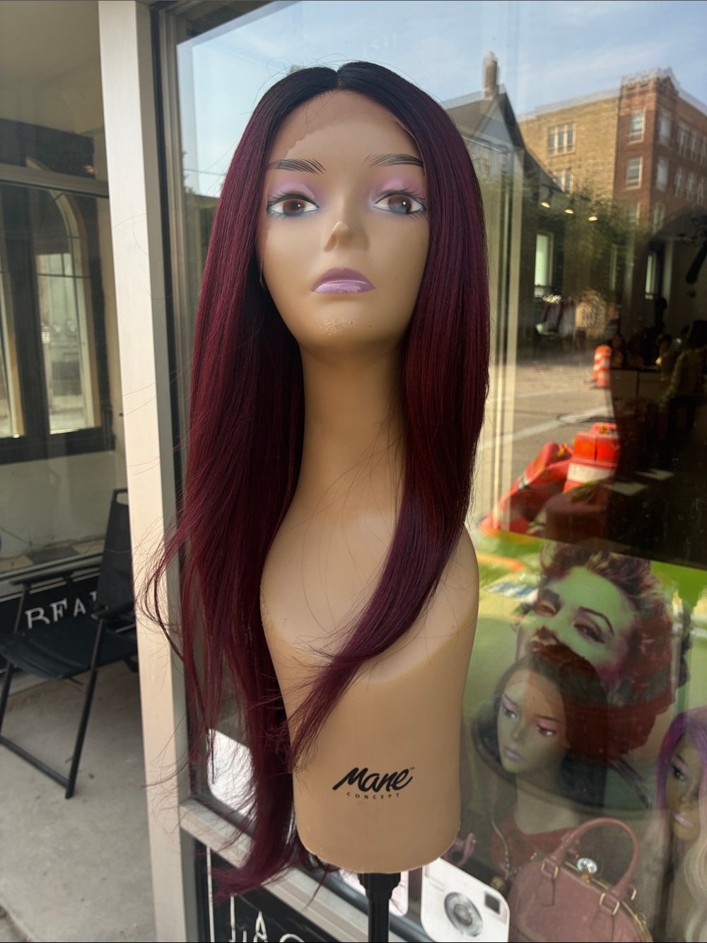 Long Straight Burgundy Wig - Sleek Center Part